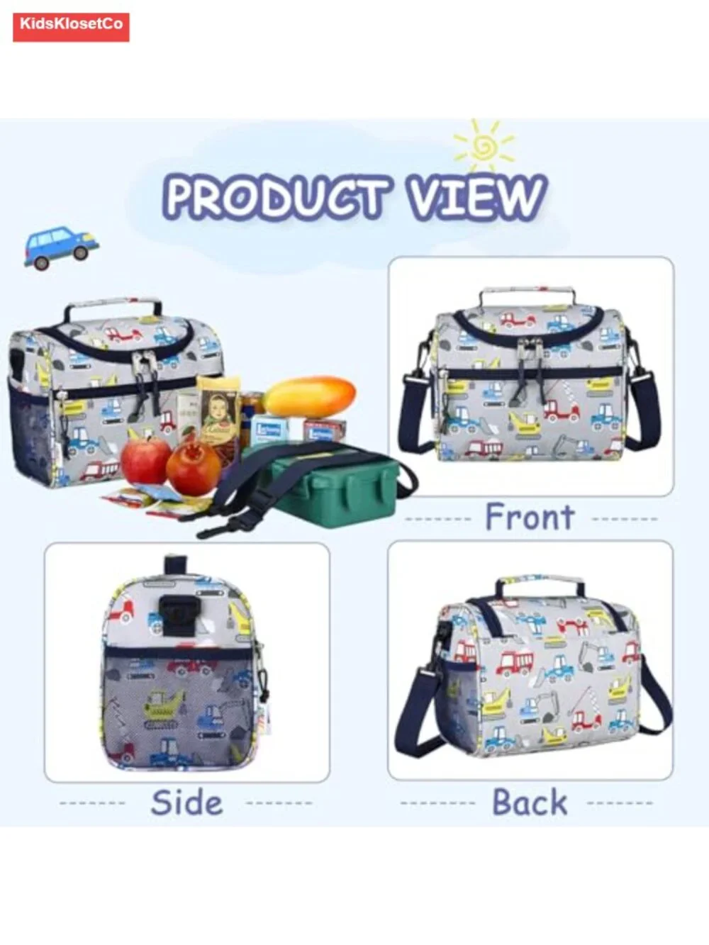 Insulated Lunch Box with Strap and Bottle Holder for Toddler